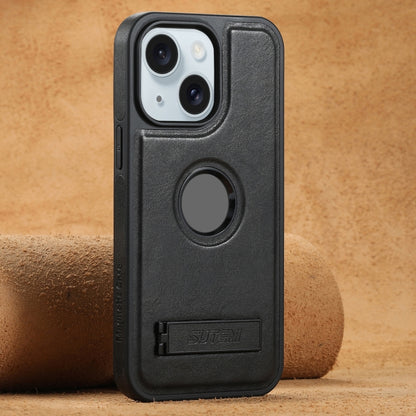 Suteni G2 Magsafe Oil Wax Leather Back Phone Case with Holder, For iPhone 16 Pro Max�������������...