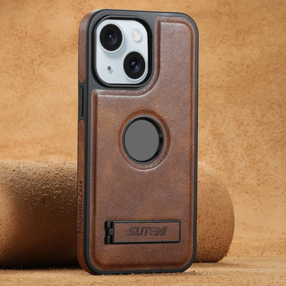 Suteni G2 Magsafe Oil Wax Leather Back Phone Case with Holder, For iPhone 16 Pro Max�������������...
