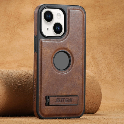 Suteni G2 Magsafe Oil Wax Leather Back Phone Case with Holder, For iPhone 16 Pro Max�������������...