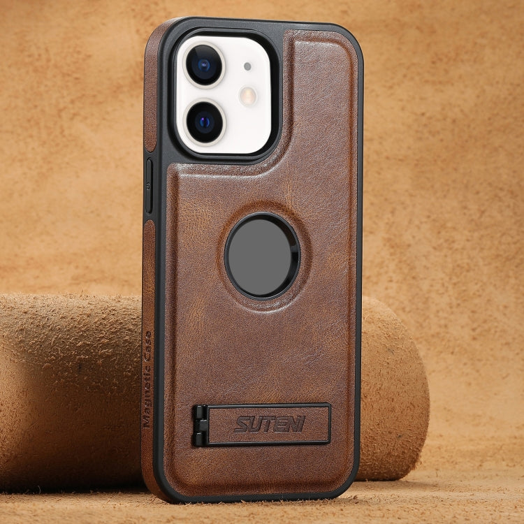 Suteni G2 Magsafe Oil Wax Leather Back Phone Case with Holder, For iPhone 16 Pro Max�������������...
