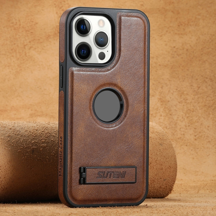 Suteni G2 Magsafe Oil Wax Leather Back Phone Case with Holder, For iPhone 16 Pro Max�������������...