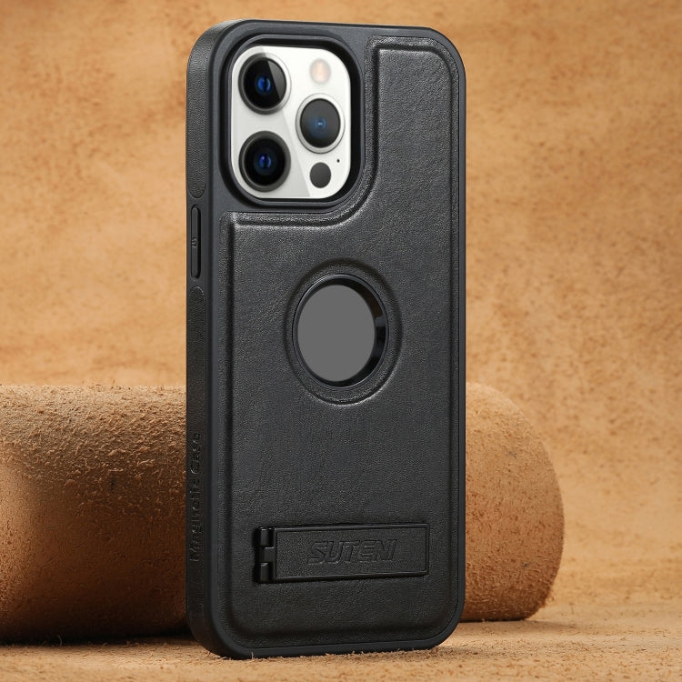 Suteni G2 Magsafe Oil Wax Leather Back Phone Case with Holder, For iPhone 16 Pro Max�������������...