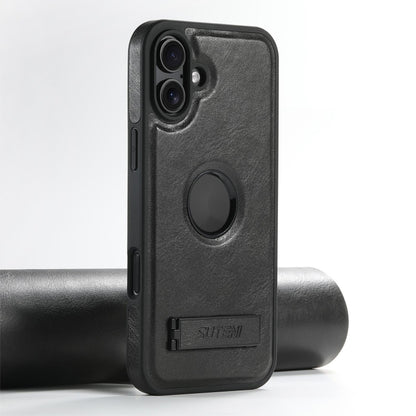 Suteni G2 Magsafe Oil Wax Leather Back Phone Case with Holder, For iPhone 16 Pro Max�������������...