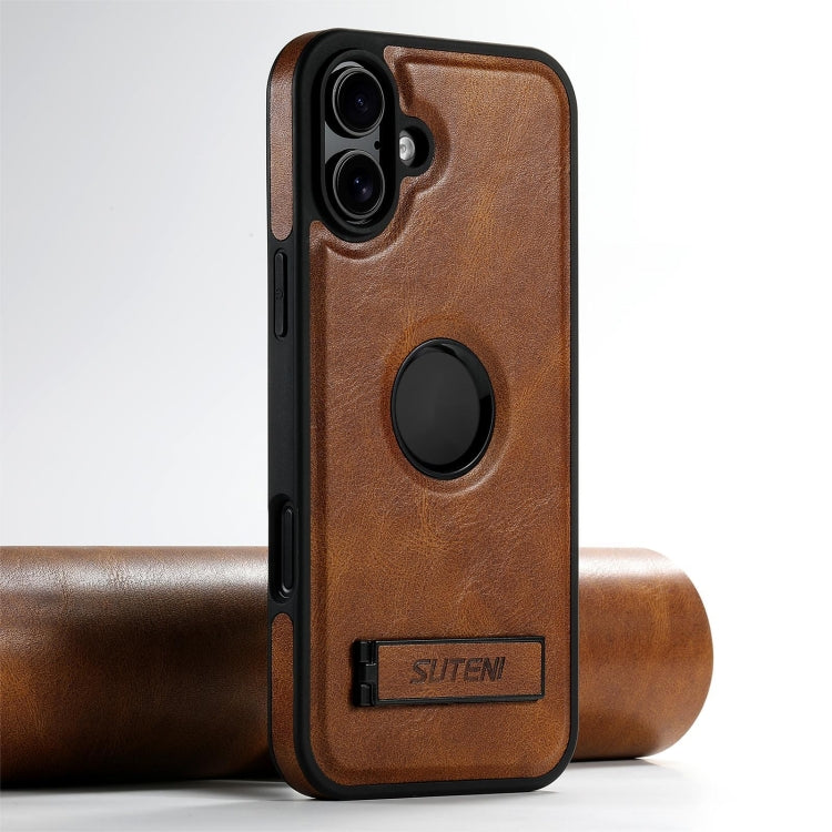 Suteni G2 Magsafe Oil Wax Leather Back Phone Case with Holder, For iPhone 16 Pro Max�������������...
