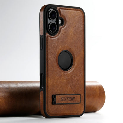 Suteni G2 Magsafe Oil Wax Leather Back Phone Case with Holder, For iPhone 16 Pro Max�������������...