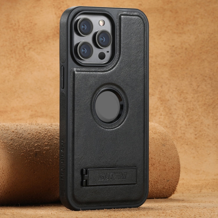 Suteni G2 Magsafe Oil Wax Leather Back Phone Case with Holder, For iPhone 16 Pro Max�������������...