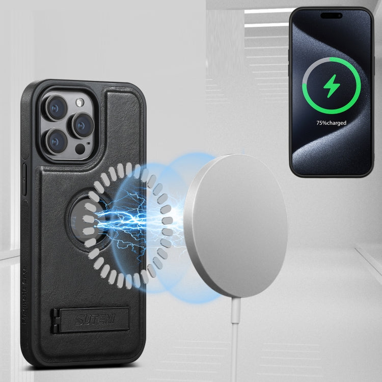 Suteni G2 Magsafe Oil Wax Leather Back Phone Case with Holder, For iPhone 16 Pro Max�������������...