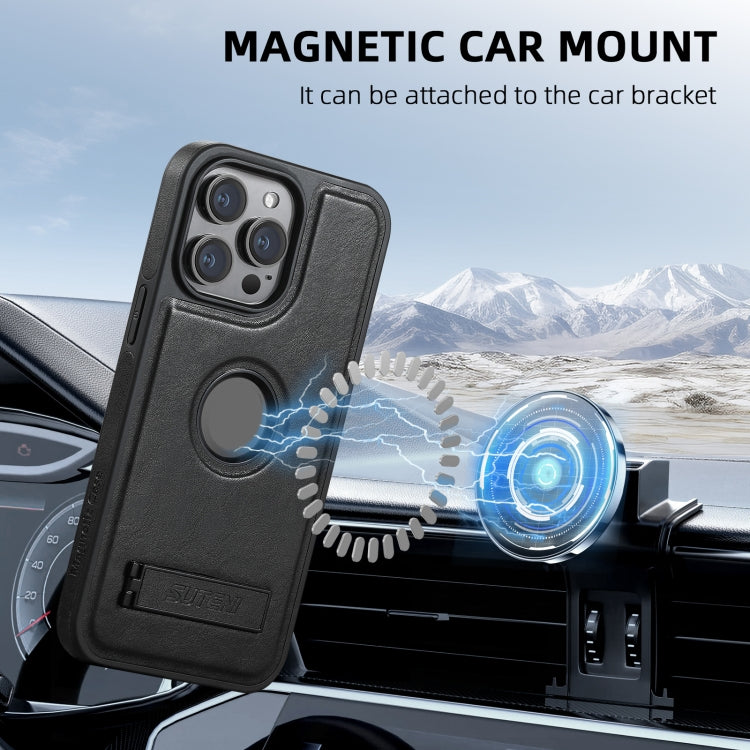 Suteni G2 Magsafe Oil Wax Leather Back Phone Case with Holder, For iPhone 16 Pro Max�������������...