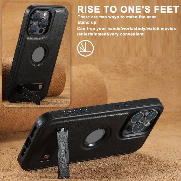 Suteni G2 Magsafe Oil Wax Leather Back Phone Case with Holder, For iPhone 16 Pro Max�������������...