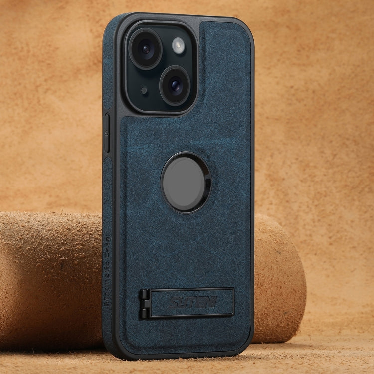 Suteni G2 Magsafe Litchi Texture Leather Back Phone Case with Holder