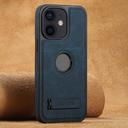 Suteni G2 Magsafe Litchi Texture Leather Back Phone Case with Holder, For iPhone 16 Pro Max������...