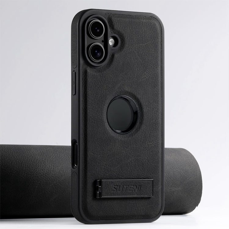 Suteni G2 Magsafe Litchi Texture Leather Back Phone Case with Holder, For iPhone 16 Pro Max������...