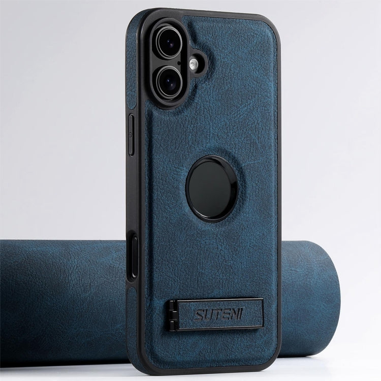 Suteni G2 Magsafe Litchi Texture Leather Back Phone Case with Holder, For iPhone 16 Pro Max������...