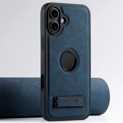 Suteni G2 Magsafe Litchi Texture Leather Back Phone Case with Holder, For iPhone 16 Pro Max������...