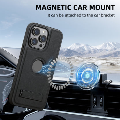 Suteni G2 Magsafe Litchi Texture Leather Back Phone Case with Holder, For iPhone 16 Pro Max������...