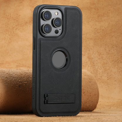 Suteni G2 Magsafe Litchi Texture Leather Back Phone Case with Holder