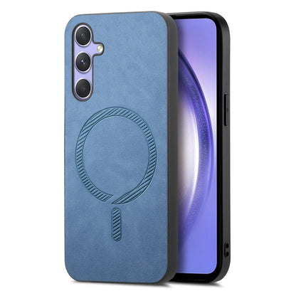Solid Color Retro Magsafe PU Back Cover Phone Case