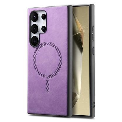 Solid Color Retro Magsafe PU Back Cover Phone Case
