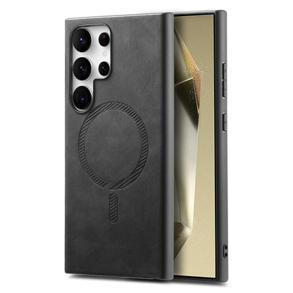 Solid Color Retro Magsafe PU Back Cover Phone Case