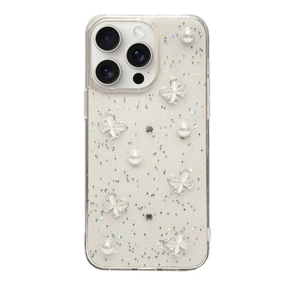 Glitter Pearl Butterfly TPU Phone Case, For iPhone 16 Pro Max, For iPhone 16 Pro, For iPhone 16 P...