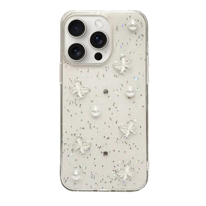 Glitter Pearl Butterfly TPU Phone Case, For iPhone 16 Pro Max, For iPhone 16 Pro, For iPhone 16 P...