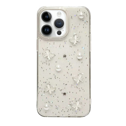 Glitter Pearl Butterfly TPU Phone Case, For iPhone 16 Pro Max, For iPhone 16 Pro, For iPhone 16 P...