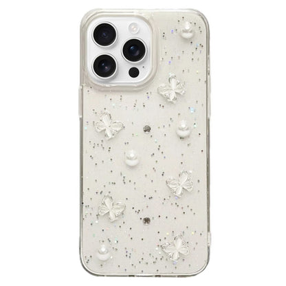 Glitter Pearl Butterfly TPU Phone Case, For iPhone 16 Pro Max, For iPhone 16 Pro, For iPhone 16 P...