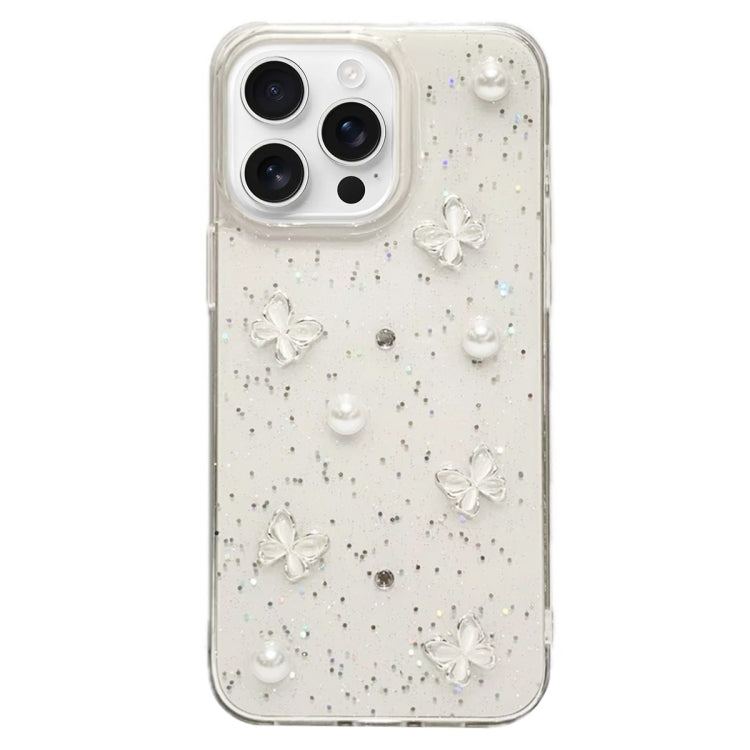 Glitter Pearl Butterfly TPU Phone Case, For iPhone 16 Pro Max, For iPhone 16 Pro, For iPhone 16 P...