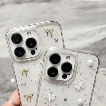 Glitter Pearl Butterfly TPU Phone Case, For iPhone 16 Pro Max, For iPhone 16 Pro, For iPhone 16 P...