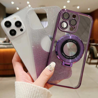 Electroplated Holder Gradient Glitter MagSafe Phone Case, For iPhone 16 Pro Max, For iPhone 16 Pr...