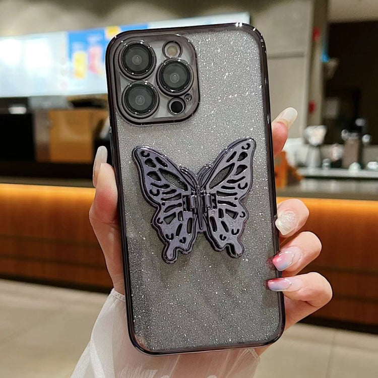Electroplated Gradient Glitter 3D Butterfly TPU Phone Case, For iPhone 16 Pro Max, For iPhone 16 ...