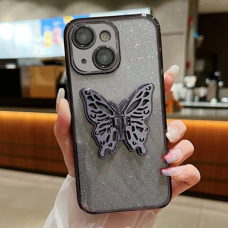 Electroplated Gradient Glitter 3D Butterfly TPU Phone Case, For iPhone 16 Pro Max, For iPhone 16 ...