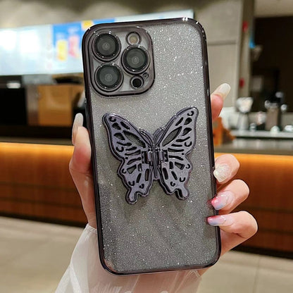 Electroplated Gradient Glitter 3D Butterfly TPU Phone Case, For iPhone 16 Pro Max, For iPhone 16 ...