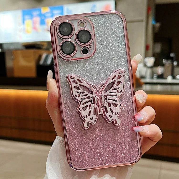 Electroplated Gradient Glitter 3D Butterfly TPU Phone Case, For iPhone 16 Pro Max, For iPhone 16 ...