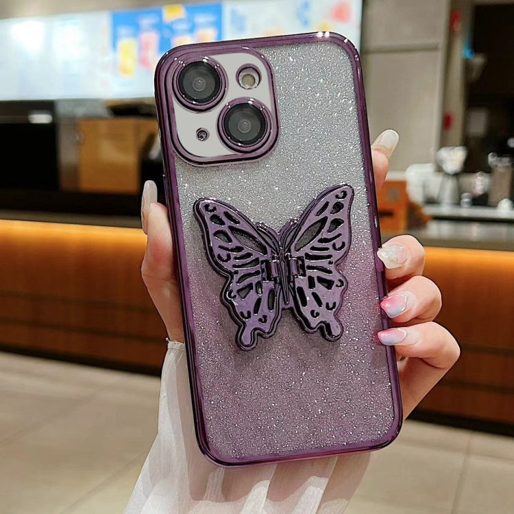 Electroplated Gradient Glitter 3D Butterfly TPU Phone Case, For iPhone 16 Pro Max, For iPhone 16 ...