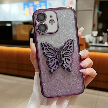 Electroplated Gradient Glitter 3D Butterfly TPU Phone Case, For iPhone 16 Pro Max, For iPhone 16 ...