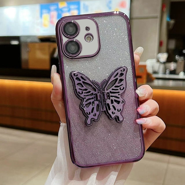 Electroplated Gradient Glitter 3D Butterfly TPU Phone Case, For iPhone 16 Pro Max, For iPhone 16 ...