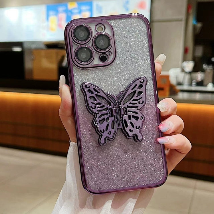 Electroplated Gradient Glitter 3D Butterfly TPU Phone Case, For iPhone 16 Pro Max, For iPhone 16 ...