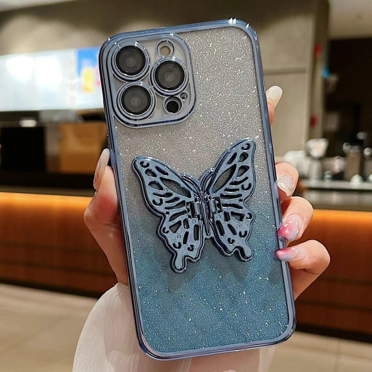 Electroplated Gradient Glitter 3D Butterfly TPU Phone Case, For iPhone 16 Pro Max, For iPhone 16 ...