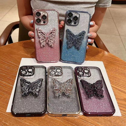 Electroplated Gradient Glitter 3D Butterfly TPU Phone Case