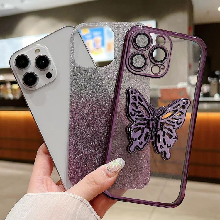 Electroplated Gradient Glitter 3D Butterfly TPU Phone Case, For iPhone 16 Pro Max, For iPhone 16 ...