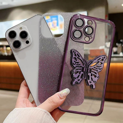 Electroplated Gradient Glitter 3D Butterfly TPU Phone Case, For iPhone 16 Pro Max, For iPhone 16 ...
