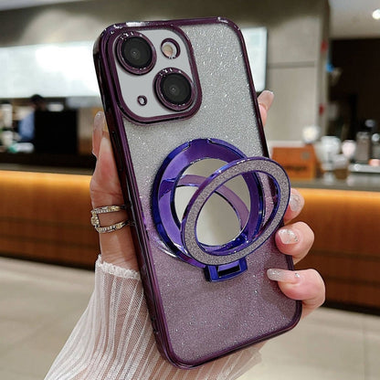 Plated Mirror Holder Gradient Glitter MagSafe Phone Case, For iPhone 16 Pro Max, For iPhone 16 Pr...