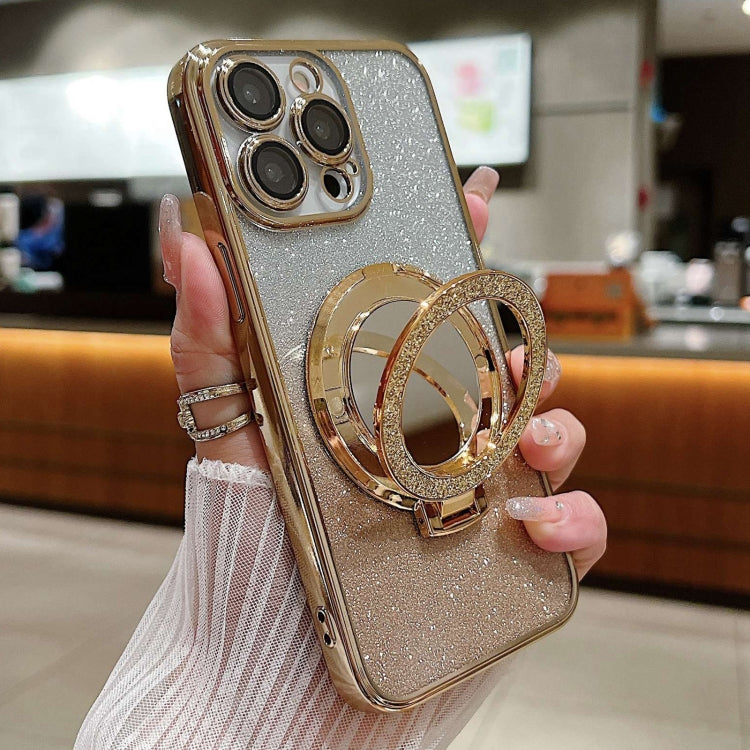 Plated Mirror Holder Gradient Glitter MagSafe Phone Case, For iPhone 16 Pro Max, For iPhone 16 Pr...
