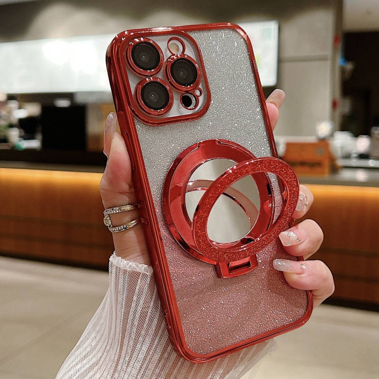 Plated Mirror Holder Gradient Glitter MagSafe Phone Case, For iPhone 16 Pro Max, For iPhone 16 Pr...