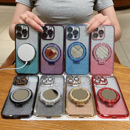 Plated Mirror Holder Gradient Glitter MagSafe Phone Case, For iPhone 13 Pro Max, For iPhone 13 Pr...