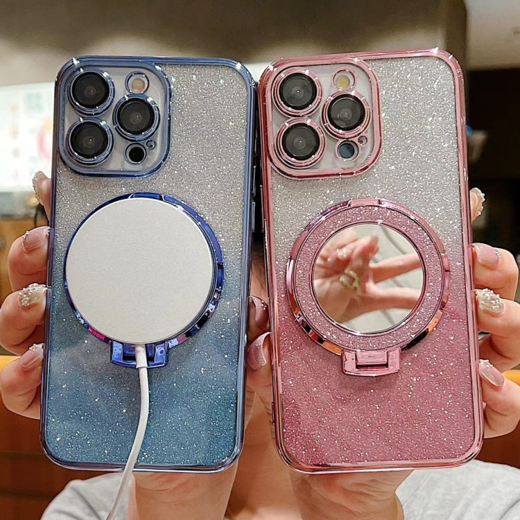 Plated Mirror Holder Gradient Glitter MagSafe Phone Case, For iPhone 16 Pro Max, For iPhone 16 Pr...