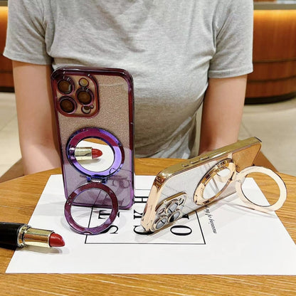 Plated Mirror Holder Gradient Glitter MagSafe Phone Case, For iPhone 16 Pro Max, For iPhone 16 Pr...