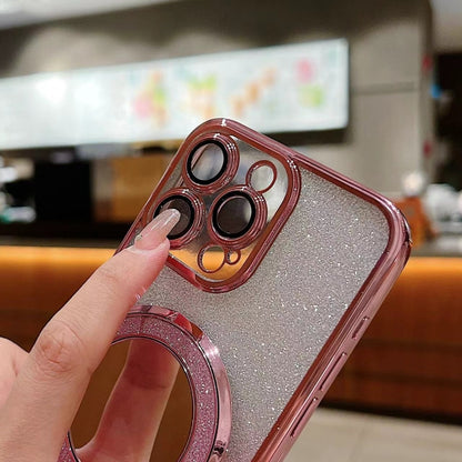 Plated Mirror Holder Gradient Glitter MagSafe Phone Case, For iPhone 16 Pro Max, For iPhone 16 Pr...