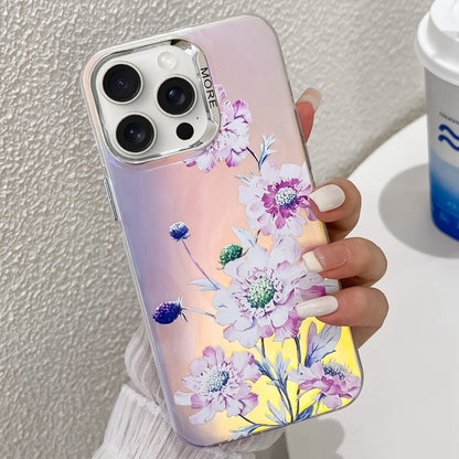 Electroplating Laser Flower Texture TPU Phone Case, For iPhone 16 Pro Max, For iPhone 16 Pro�����...